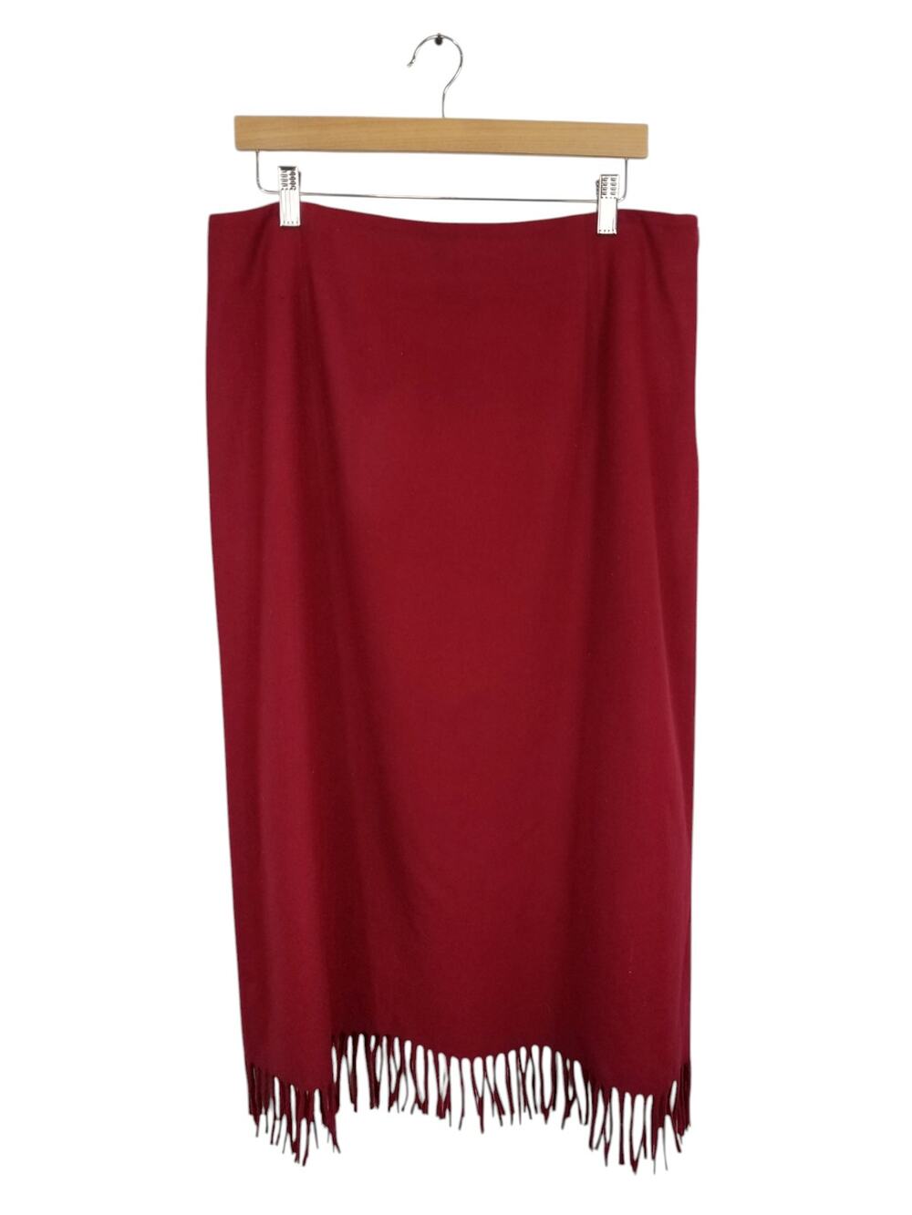 Pendleton Red 100% Virgin Wool Fringe Hem Midi Skirt Womens Size 16